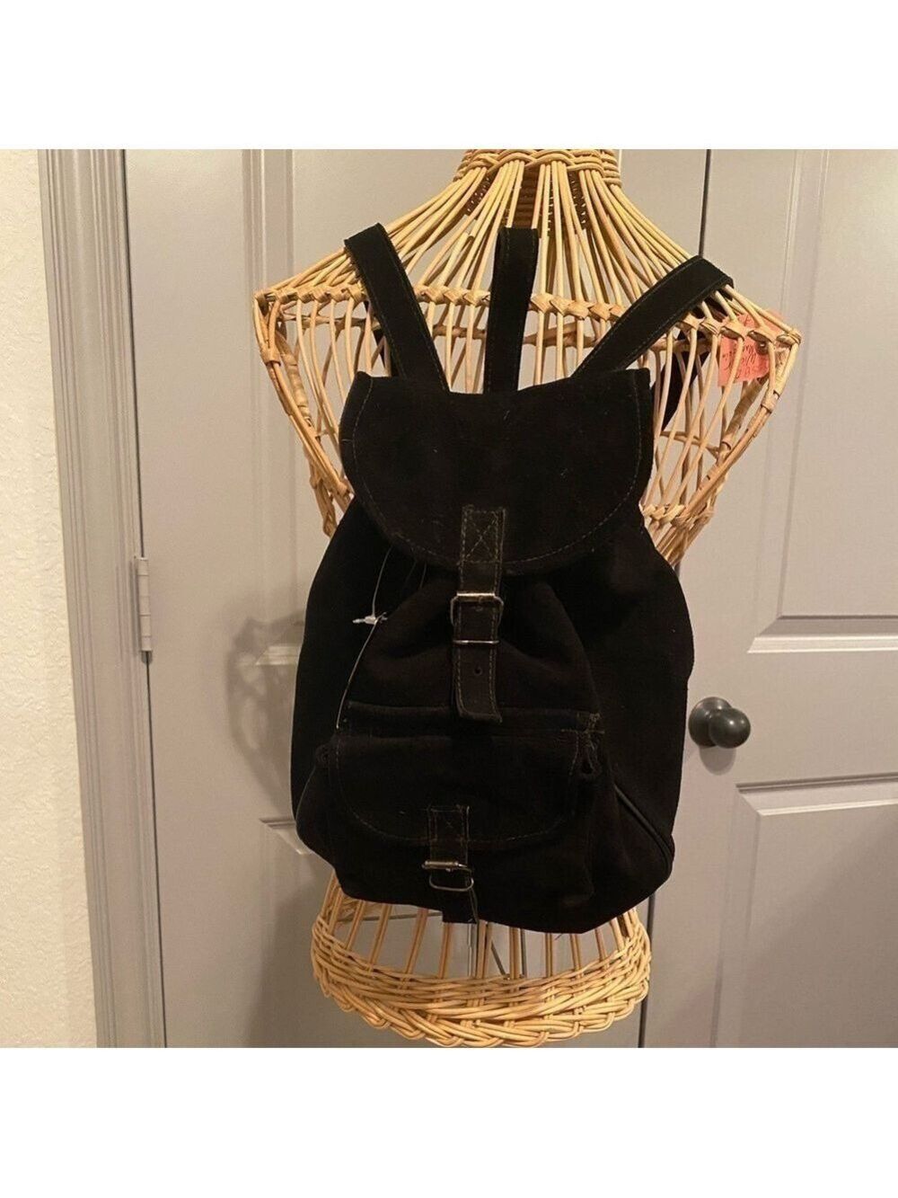 NWT SUN N SAND black suede backpack for woman with front pouch -small handmade